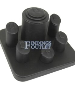 Black Faux Leather 6 Ring Jewelry Display Holder Showcase Organizer Set Center Angle