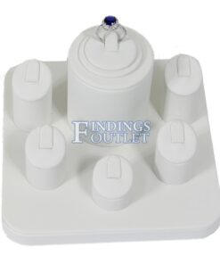 White Faux Leather 6 Ring Jewelry Display Holder Showcase Organizer Set Center Straight