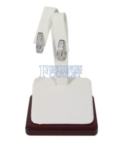 Rosewood White Faux Leather One Pair Earring Jewelry Display Holder Stand Ramp Straight