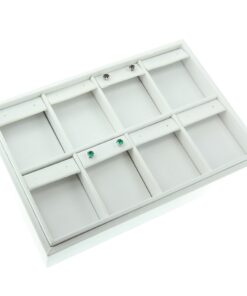 White Faux Leather 8 Slot Earring Jewelry Display Holder Showcase Slanted Tray