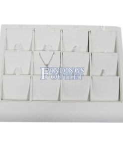 White Faux Leather 12 Pendant Earring Jewelry Display Holder Showcase Stand Tray Straight