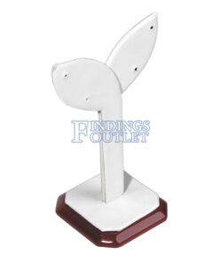 Rosewood White Faux Leather Two Pair Earring Jewelry Display Holder Leaf Stand Angle