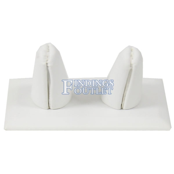 White Faux Leather 2 Ring Jewelry Display Holder Long Finger Showcase Organizer Stand Plain