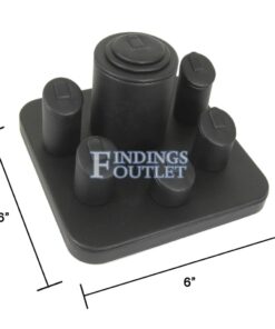 Black Faux Leather 6 Ring Jewelry Display Holder Showcase Organizer Set Center Dimension