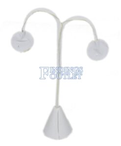 White Faux Leather One Pair Earring Jewelry Display Holder Fancy Showcase Stand Back