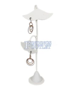 White Faux Leather 8 Pair Earring Jewelry Display Holder Ginko 2-Tier Stand Straight