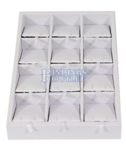 White Faux Leather 12 Pair Earring Jewelry Display Holder Showcase Organize Tray Straight