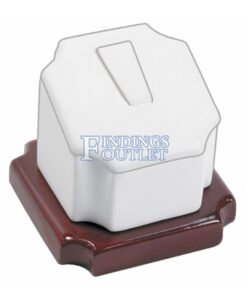 Rosewood White Faux Leather Single Ring Jewelry Display Holder Small Tower Stand Angle