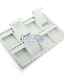 White Faux Leather 8 Slot Earring Jewelry Display Holder Showcase Slanted Tray Loose